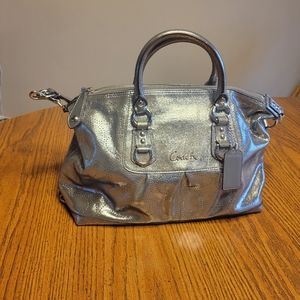 Coach Ashley Metallic Silver Perforated Leather Satchel Handbag